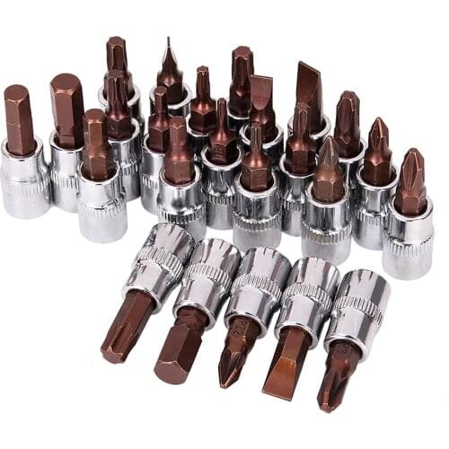 24PCS 1/4 Screwdriver Socket Set Chrome Vanadium Steel Square Impact Driver Screwdriver Socket Bit