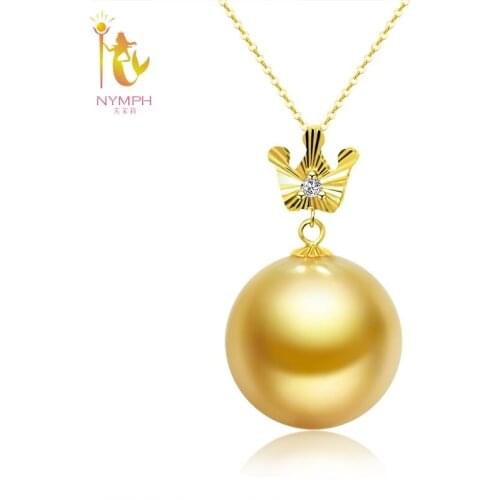 NYMPH southsea genuine golden round pearl necklace&pendant jewelry send s925 chain as gift D320