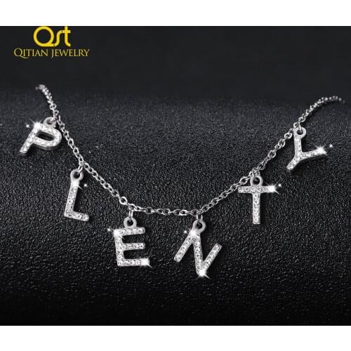 Qitian Single Zircon Letters Necklaces & Pendant Charm For Men/Women Gold Color Hip Hop Custom Necklace Jewelry Gifts