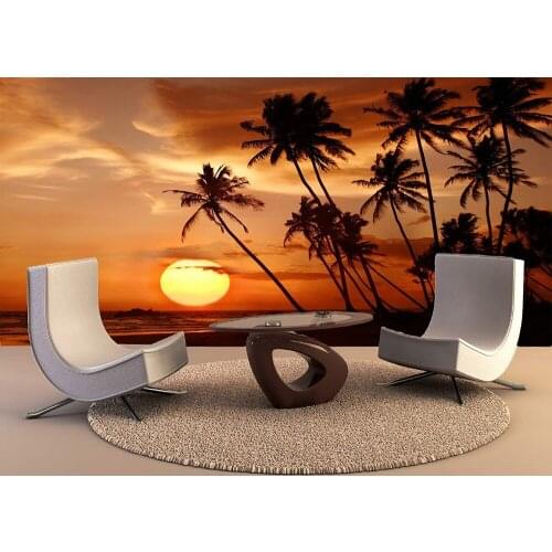 Custom Wallpaper Murals Sunset Tropical Beach Self Adhesive Vinyl Wall Sticker Wall Paper Art Wall Painting Living Room