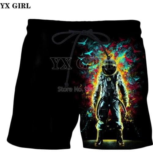 YX GIRL Drop shipping Black style shorts 2018 summer New Fashion Men Women shorts Funny astronaut 3D Print casaul Shorts