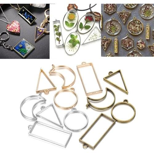 11 Pcs/lot Geometric Figure Charm Hollow Pressed Flower Frame Blank Pendant Epoxy Resin Molds For DIY Jewelry Making Accessories