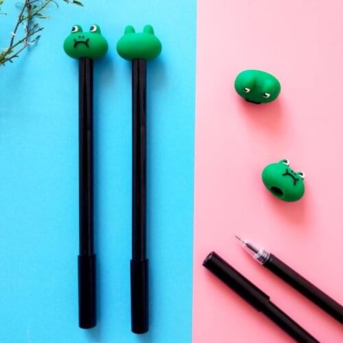 24 Pcs Creative Cartoon Frog Neutral Pen Black Cute Little Fresh Water Student Gift Gel Pen Cute Stationary Wholesale