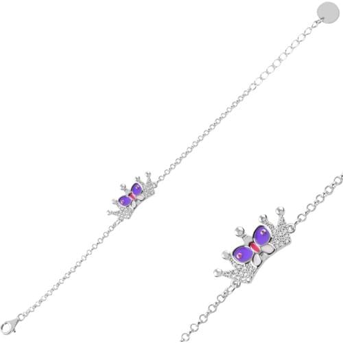 Silverlina Silver Zircon Stone Crown & Butterfly Bracelet