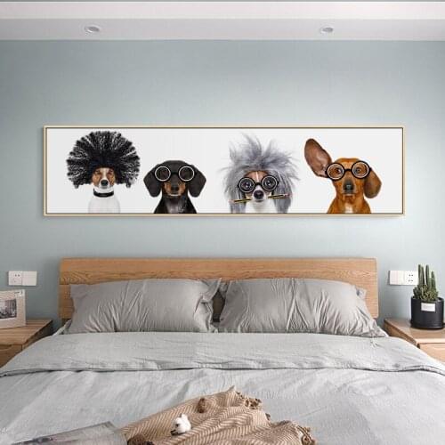 Rock Wild-curl up dog with glasses umbrella Giraffe Koalas blow pink bubbles Wall Art Picture Canvas for porch room office Decor