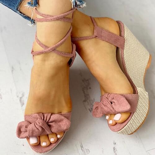 Wedges Shoes High Heels Casual Platform Fashion Sweet Bow Summer ankle-wrap Women Shoes Woman Sandals