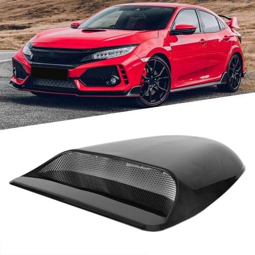 Universal Flat Car Air Flow Intake Cover Decorative Hood Scoop Vent Engine Bonnet Carbon Fiber Look / Black