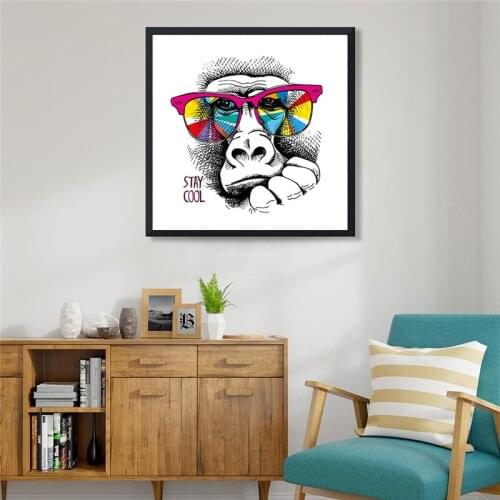 Funny Color Glasses Monkey Canvas Painting Abstract Animal Wall Art Poster And Print Black White Picture Living Room Home Decor