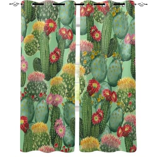 Cactus Plant Flower Watercolor Painting Blackout Curtains For Kitchen Bedroom Kids Room Window Curtains for Living Room