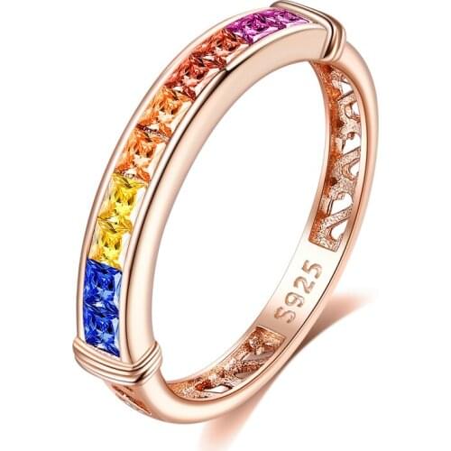 ZEMIOR Rainbow Zircon Multisize Ring For Women S925 Sterling Silver Engagement Wedding Band Rose Gold Charming Fine Jewelry