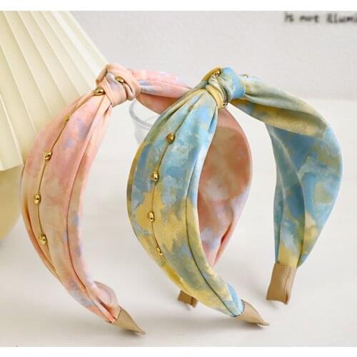 2021 New Fashion Elegant Tie Dye Flower Chiffon Headband For Women Bandans Sweet Hair Ornament Hairband Turban Hair Accessories