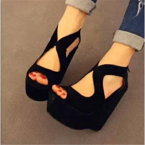2019 free ship New arrival casual Women Fish Mouth Non-slip Platform Slope High Heels Sandals Buckle Strap Sandals
