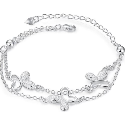 Elegant 925 Sterling Silver Lovely Sweet Butterfly Double Layred Woman Bracelets Good Quality Cost Price