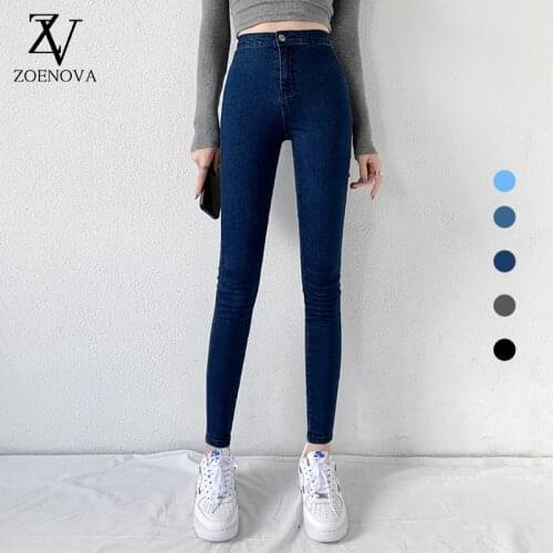 Classic Blue Jeans Women High Waisted Super Elastic Y2k Aesthetic Fashion Capris 2021 Urban Femme Denim Pants Streetwear Trendy