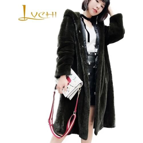 LVCHI Winter 2019 With Fur Hood Mink Coat Real Mink Fur Coat Natural Fur Causal Womens Solid Buttpn Fashion Loss Long Mink Coat