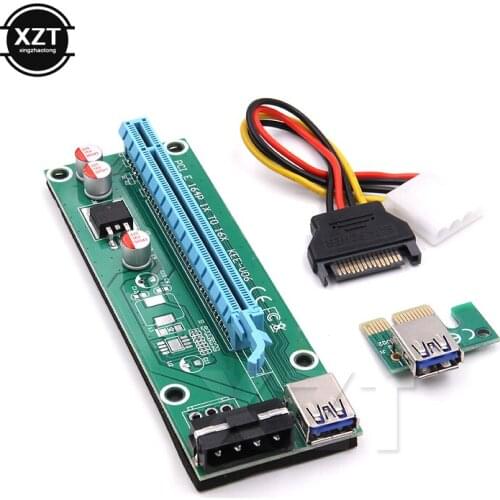 1pcs PCI-Express PCI-E 1X to 16X Riser Card Adapter PCIE Extender USB 3.0 Cable SATA to 4Pin IDE Molex Power Cord green board