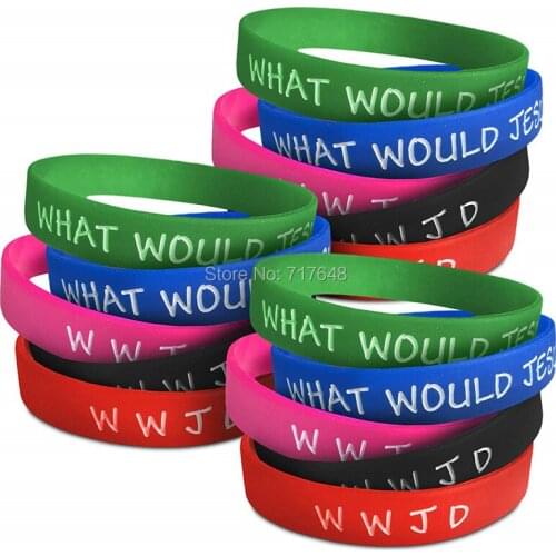 100pcs Religious Inspirational WWJD Church wristband silicone bracelets free shipping by epacket A
