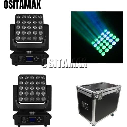 2 in flight case LED Disco Beam Moving Head Light Matrix 25x12w RGBW 4IN1 DMX512 Endless Rotation Beam Stage Lighting DJ Lights
