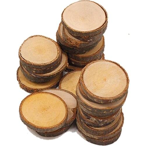 30pcs/set Unfinished Round Wood Slices Circles With Tree Bark Log Discs For DIY Crafts For Christmas Party Wedding Decor