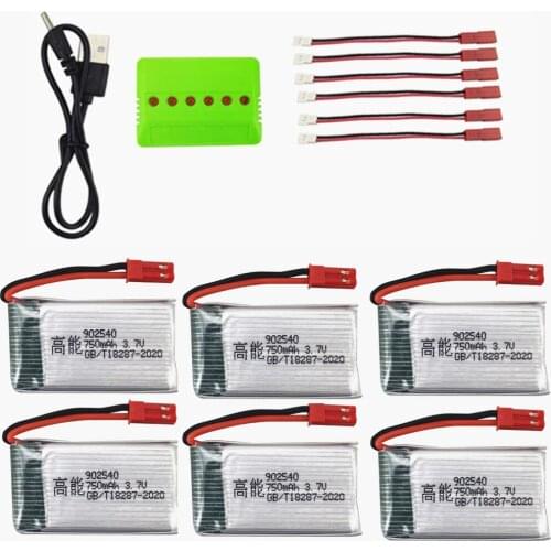 BLLRC Model Helicopter Battery 6PCS 3.7V 750mah and 6-in-1 Charger MJX X400 X800 X300C X500 Four-axis Aircraft Battery