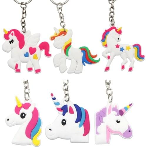 3PC/Lot Fashion Cute Girls Cartoon Unicorn Keychain Silicone Anime Unicorn Key Chain WomenBag Car Trinket Wedding Party Gift