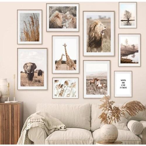 Jungle Animals Elephant Lion Giraffe Lake Wall Art Canvas Painting Nordic Posters And Prints Wall Pictures For Living Room Decor