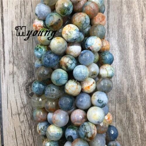 Faceted Natural Color Agates Vein Beads,Sky Blue Round Fire Dragon Veins Agat Beads, Fashion Jewelry Making Findings, MY1639
