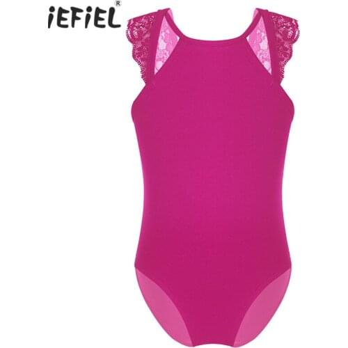 Iefiel New Kids Girls Ballet Leotard Ballerina Sleeveless Lace Splice Cutouts Back Ballet Dancewear Gymnastics Leotard Jumpsuit