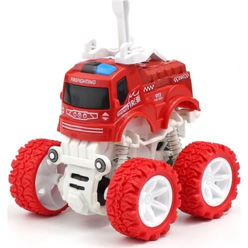 Inertia Rotatable Boy Friction Power Four-Wheeled Off-Road Fire Truck Trailer Engineering Vehicle Diecast Model Inertial Car Toy