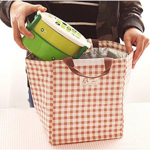 Insulated Lunch Bag Canvas Printed Cooler Lunch Carry Storage Picnic Bag Pouch Bento Thermal Lunch Box Handbag