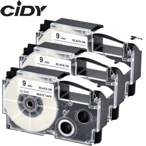 CIDY 3 packs XR-9WE XR 9WE XR9WE Casio 9mm black on white label adhesive tape cartridge for EZ label maker KL-60-L KL-120 KL-100