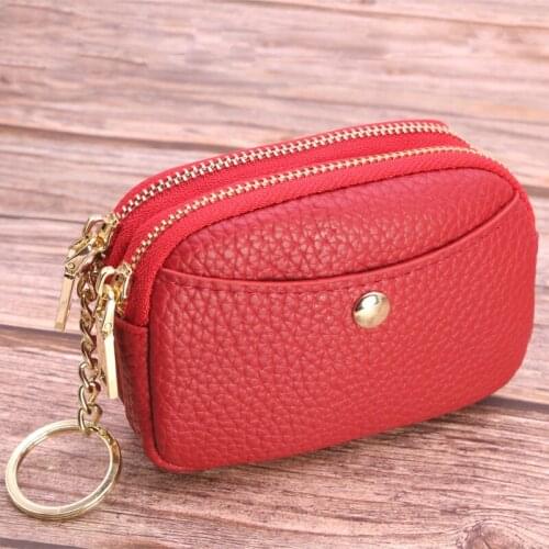 Red Double Zipper Women Wallet Soft PU Leather Female Purse Mini Card Holder Coin Wallets Small Short Purse Keychain Pocket Bags