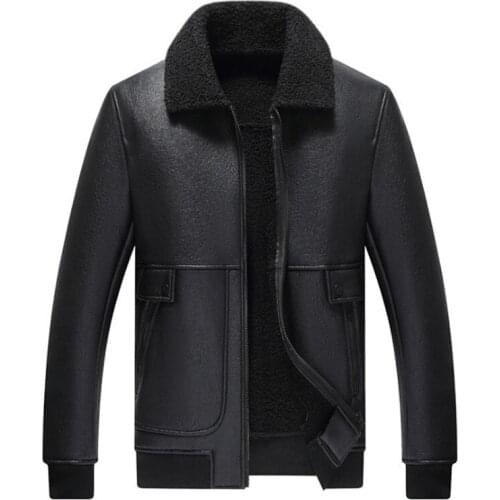 Autumn Winter Leather Jacket Men New Business Casual Faux Lamb Fur Leather Jacket Men Loose Warm Coat chaqueta cuero hombre