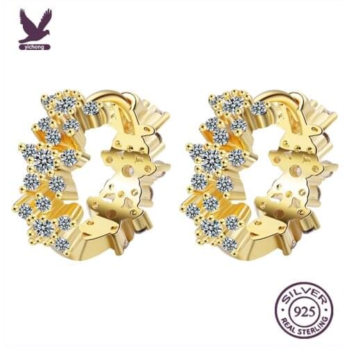 Trendy Silver 925 Sterling Earrings For Girl Jewelry Shiny Gold Crystal Hoop Earring Female Engagement Party Accessories Women