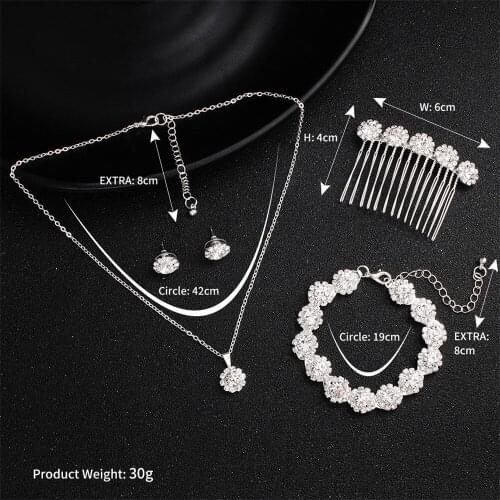 Fashion bridal jewelry sets wedding necklace bracelet earring hair comb hair jewellery sets for women