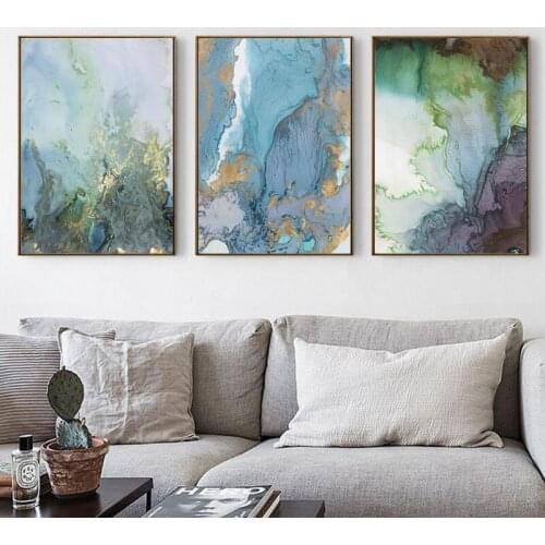 Marble Wall Art Canvas Painting Abstract Pictures Blue and White Canvas Art Posters and Prints Modern Home Living Room Decor