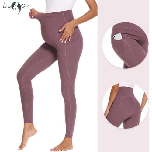 New Womens Maternity Yoga Pants Pregnancy Mama Clothing for Women with Pockets High Waisted Workout Pants for Women Leggings