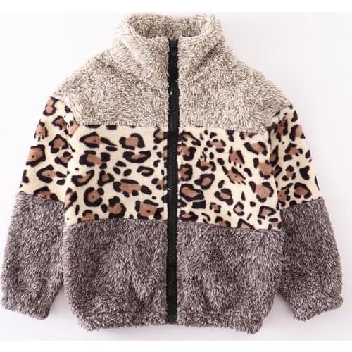 Girlymax Fall/Winter Long Sleeve Outfits Baby Girls Zipper Coat Leopard Fleece Clothes Children Top Boutique Kids Clothing