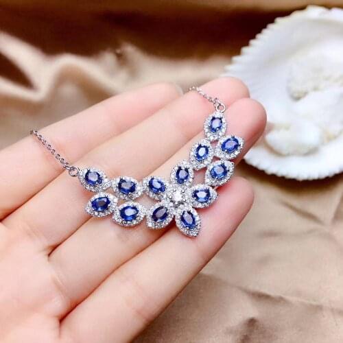 Sapphire gemstone clavicle necklace for women silver jewelry girl fashion ornament birthday party anniversary pendant gift