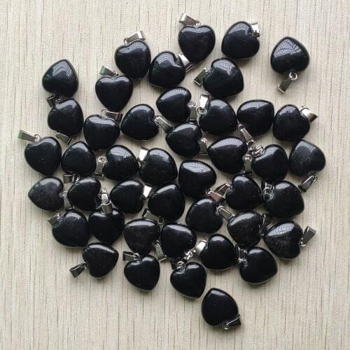 Wholesale 50pcs/lot fashion good quality natural black onyx heart shape charms pendants 16mm for jewelry making free shipping