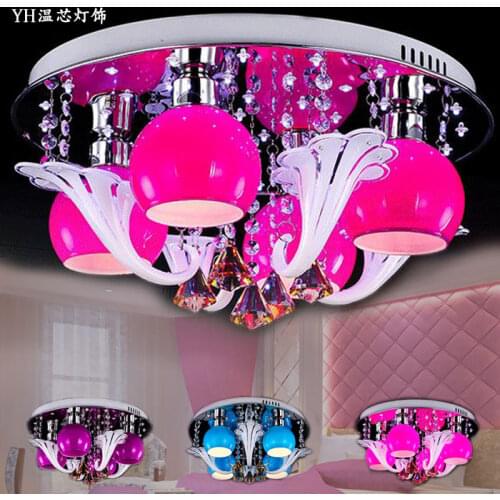 Ceiling light LED crystal lamp girl room lamp master bedroom modern round pink warm fashion ceiling light ZCL