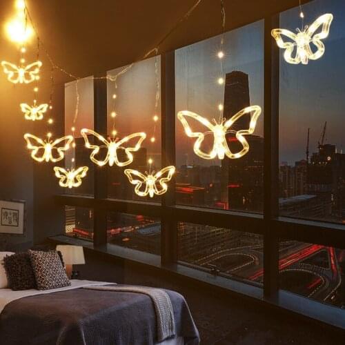 Solar Christmas Lights LED Solar Butterfly Curtain Lights Outdoor Courtyard Layout Solar String Lights Garland Home Decor Lamp