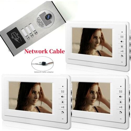 Network cable connection 3 Apartment/Family Video Door Phone Intercom System 1 Doorbell RIFD Camera with 3 button 3 Monitor