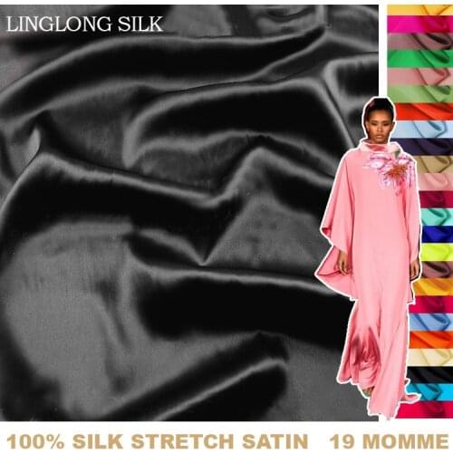 SILK STRETCH SATIN 108cm width 19momme/95% Pure Mulberry Silk Fabric+5% Spandex/Factory Direct Wholesale 1M Free Shipping 31-60