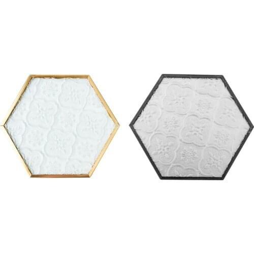 Glass Drink Coaster Nordic Retro Cup Mat Embossed Hexagon Home Kitchen Decor Anti-skid Tea Cup Milk Mug Coffee Cups Coasters