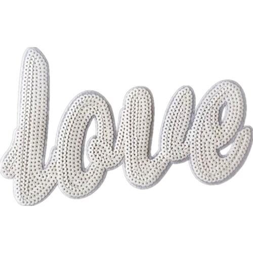 Iron On Patches For Clothing LOVE Sequined 24CM Letters Sequins Patch Large Biker Strange things Stickers Clothes Christmas