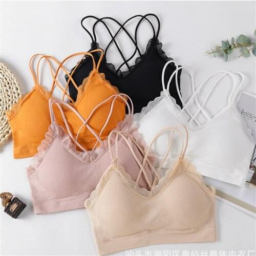 Women Tank Crop Tops Seamless Underwear Female Cross Backless Sports Lingerie Intimates Sexy Short Tops Padded Camisole Femme