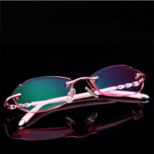 Womens Fashion Glasses Frame Beautiful Trim Diamond Rimless Glasses Ultra-light Ultra-wear-resistant Broken Prescription Glasse