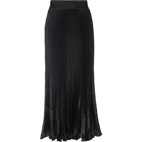 2021 New Spring Summer Metallic Satin Long Skirt Pleated High Waist Vintage A-line Skirt Chic Ankle-Length High Street Skirts