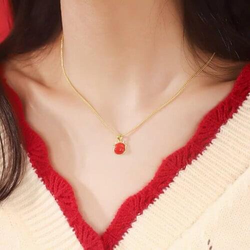 Zodiac Red Onyx Cute Bull Head Gold Color 925 Sterling Silver Clavicle Chain Necklace For Women Fashion Delicate Jewelry